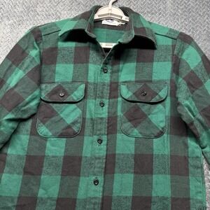 Vintage Mr. Leggs Flannel Shirt Men's M Green Buffalo Plaid Cotton USA 70s 80s